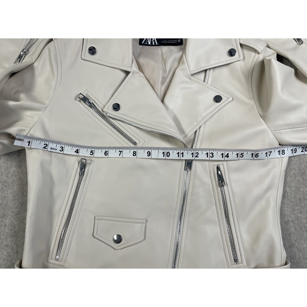 NWOT Zara Womens M Faux Leather Motorcycle Moto Jacket Zip Up Beige - Picture 11 of 16